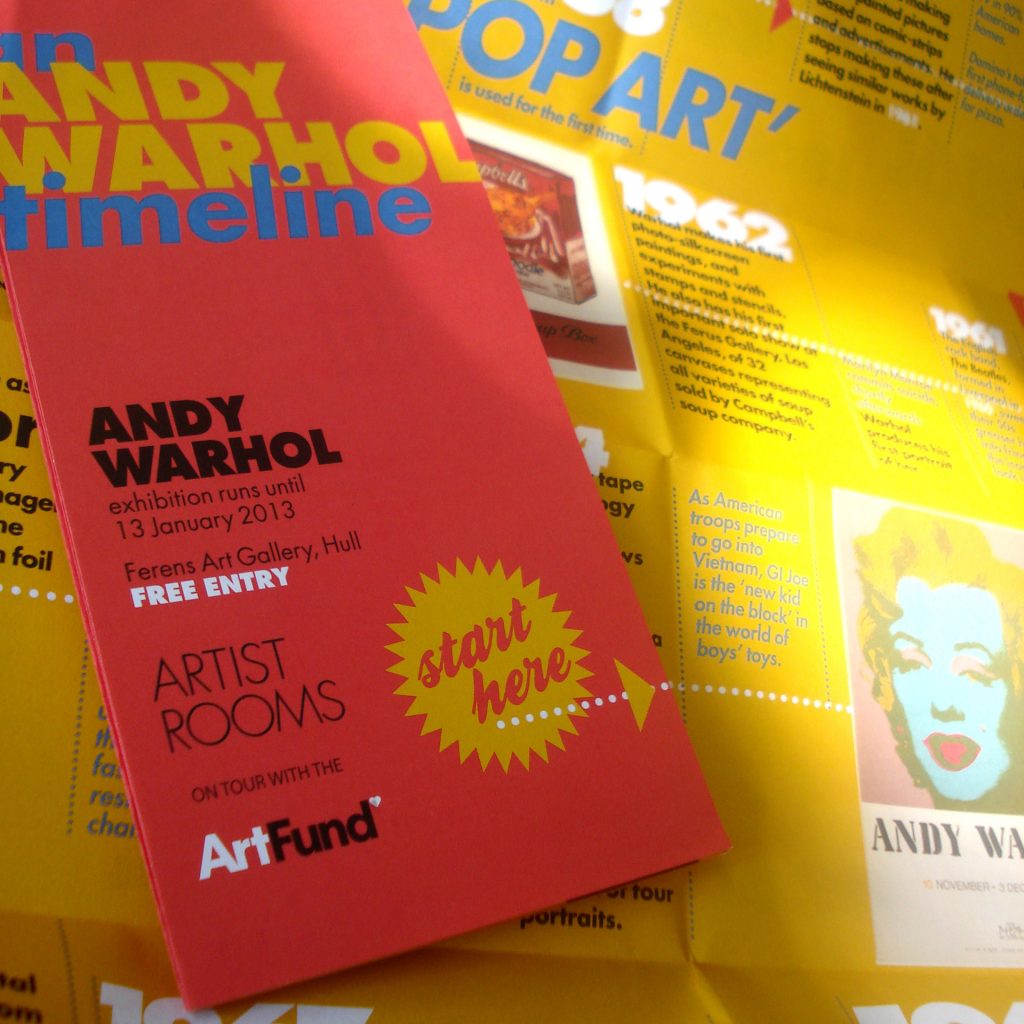 timeline handout accompanying andy warhol artist room exhibition. [tate / ferens gallery]